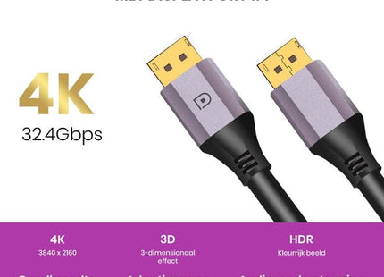 Displayport 1.4 Kabel Paars 1.5 meter – 8K 60Hz – 4K 144 HZ