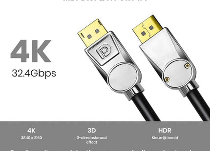 Displayport 1.4 Kabel Zilver 1.5 Meter – 8K 60Hz – 4K 144 Hz - Gecertificeerd