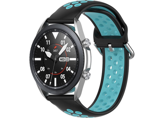 20 mm Bandje -  Siliconen Air - Zwart/ Blauw