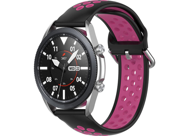 20 mm Bandje -  Siliconen Air - Zwart/ Donkerroze