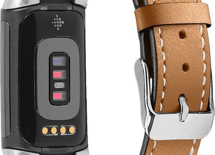 Bandje Geschikt Voor Fitbit Charge 5 - Leren - Bruin