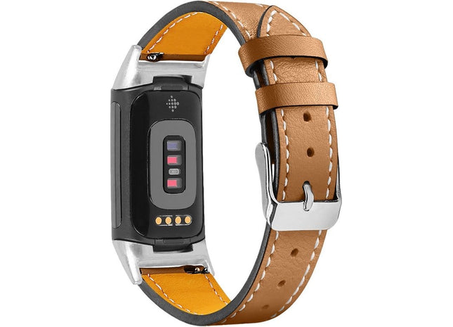 Bandje Geschikt Voor Fitbit Charge 5 - Leren - Bruin