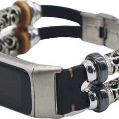 Bandje Geschikt Voor Fitbit Charge 5 - Leren Ibiza Style - Zwart