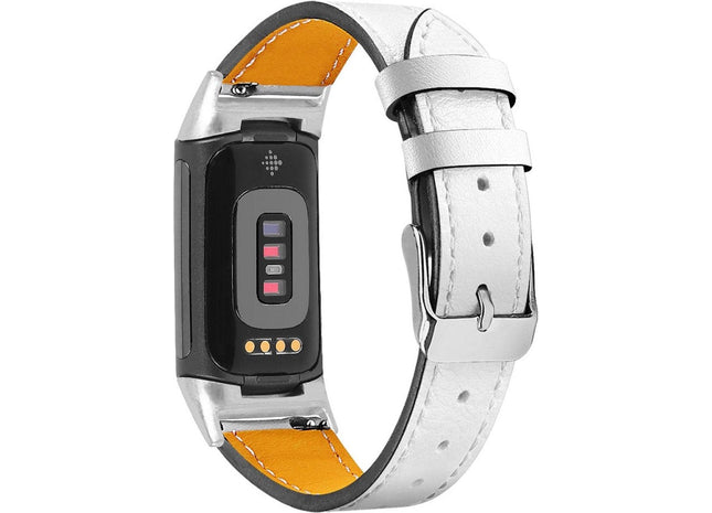 Bandje Geschikt Voor Fitbit Charge 5 - Leren - Wit