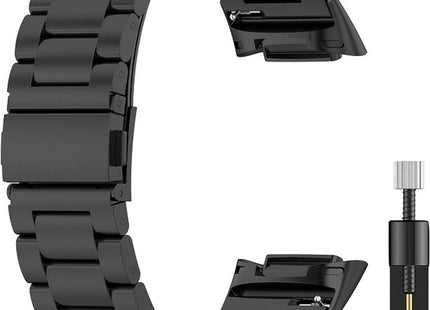 Bandje Geschikt Voor Fitbit Charge 5 - Metalen RVS Schakel - Zwart