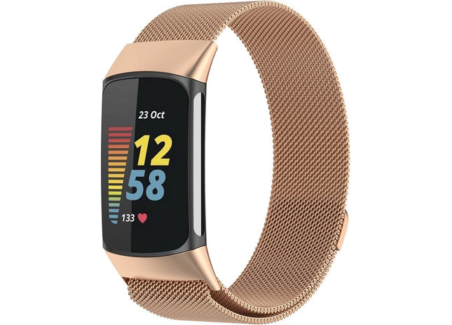 Bandje Geschikt Voor Fitbit Charge 5 - Milanees - Rosé Gold