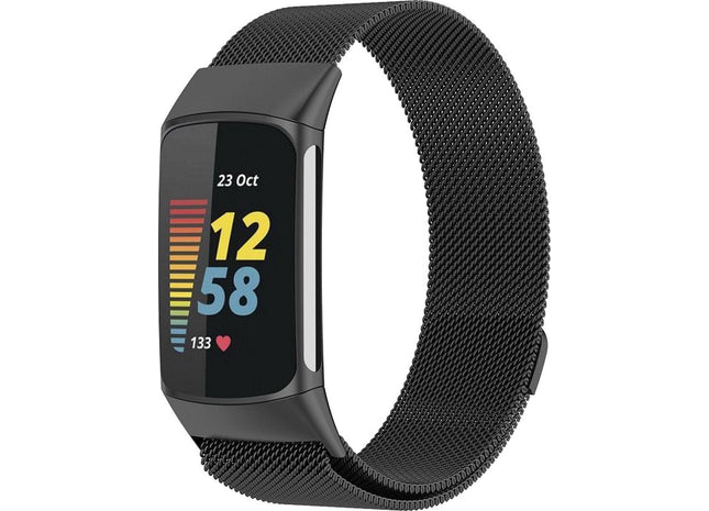 Bandje Geschikt Voor Fitbit Charge 5 - Milanees - Zwart