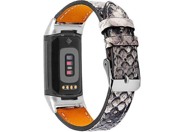 Bandje Geschikt Voor Fitbit Charge 5 - Slangenleer - Slangenprint