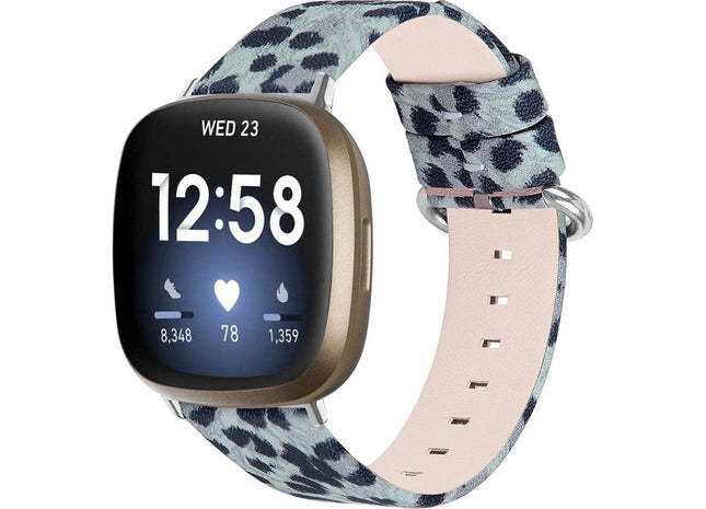 Bandje geschikt voor Fitbit Versa 3 - Leren - Grijs Wit