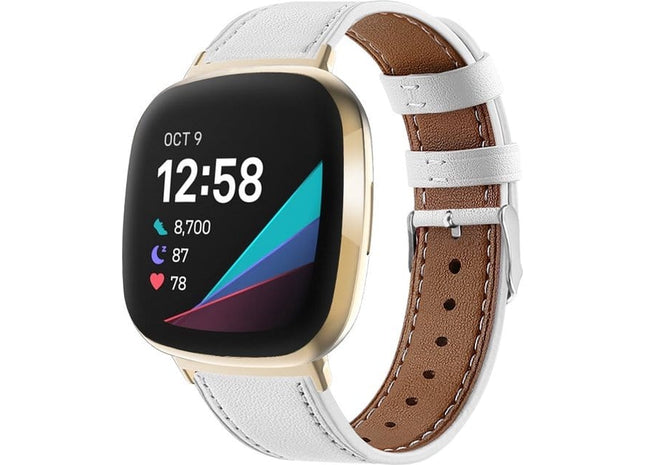 Bandje geschikt voor Fitbit Versa 3 - Leren - Wit
