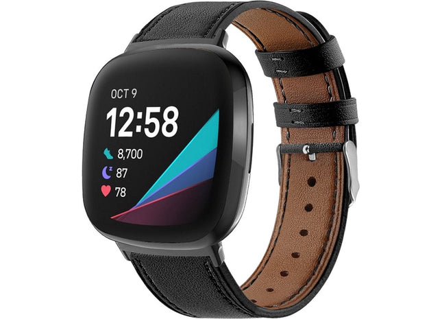 Bandje geschikt voor Fitbit Versa 3 - Leren - Zwart