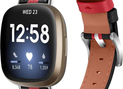 bandje geschikt voor Fitbit Versa 3 - Leren - Zwart/ Rood