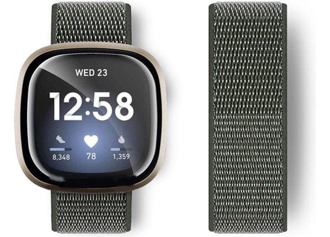 bandje geschikt voor Fitbit Versa 3 - Nylon - Donkergroen