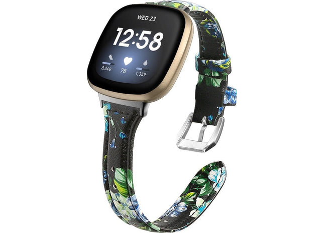 bandje geschikt voor Fitbit Versa 3 - Roos Leren - Zwart Blauw