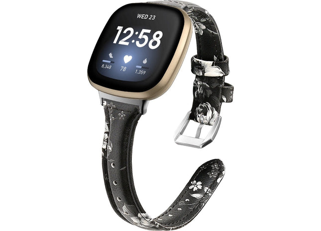 bandje geschikt voor Fitbit Versa 3 - Roos Leren - Zwart Grijs