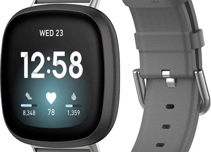 bandje geschikt voor Fitbit Versa 3 - Tailed Leren - Grijs