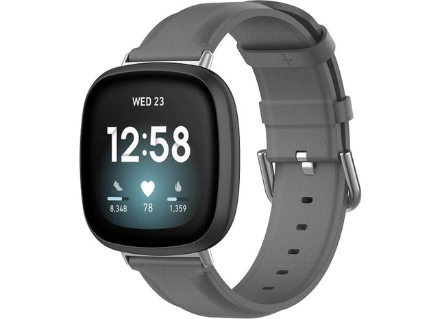 bandje geschikt voor Fitbit Versa 3 - Tailed Leren - Grijs