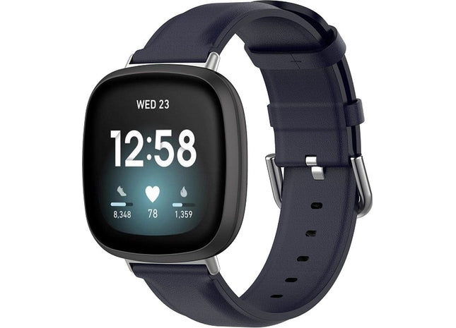 bandje geschikt voor Fitbit Versa 3 - Tailed Leren - Marine Blauw