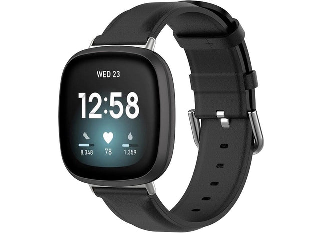 bandje geschikt voor Fitbit Versa 3 - Tailed Leren - Zwart