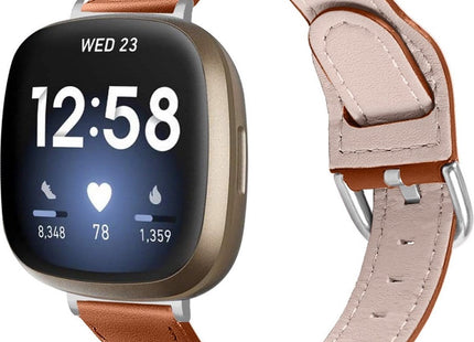 bandje geschikt voor Fitbit Versa 4 - Leren - Bruin