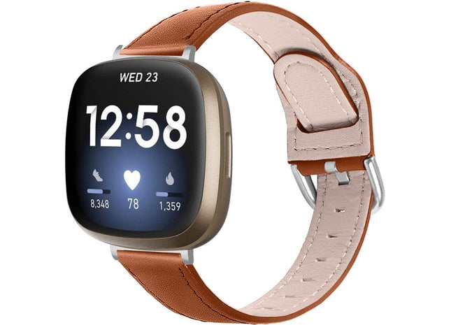 bandje geschikt voor Fitbit Versa 4 - Leren - Bruin