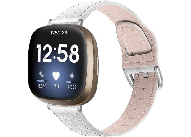 bandje geschikt voor Fitbit Versa 4 - Leren - Wit