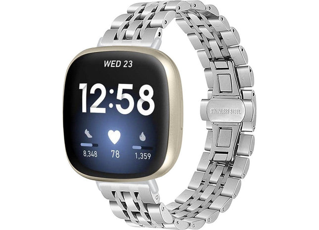bandje geschikt voor Fitbit Versa 4 - Metalen RVS Schakel - Zilver