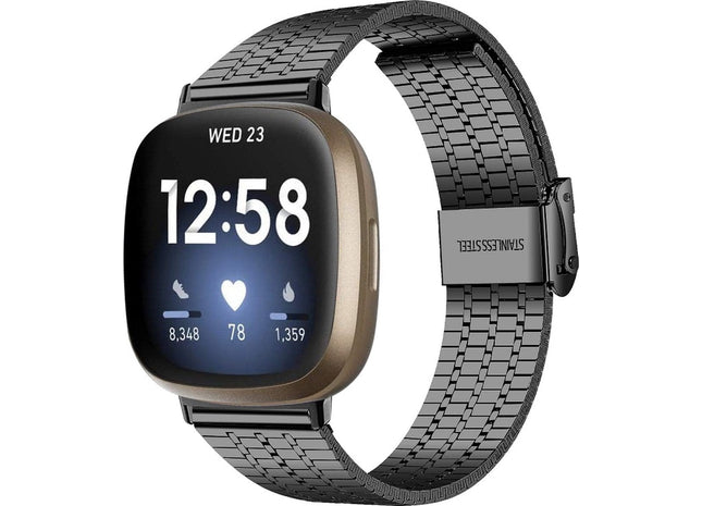 bandje geschikt voor Fitbit Versa 4 - Metalen RVS Schakel - Zwart