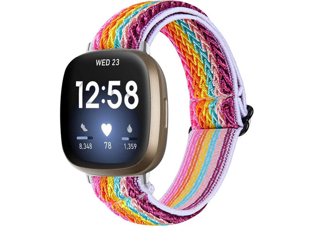 Bandje geschikt voor Fitbit Versa 4 - Nylon - Regenboog