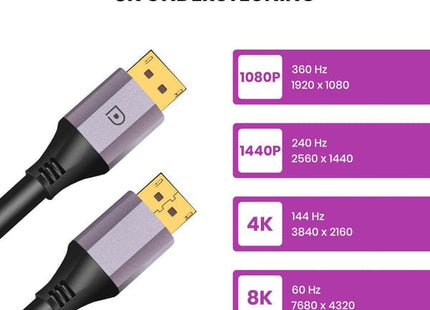 Displayport 1.4 Kabel Paars 1.5 meter – 8K 60Hz – 4K 144 HZ