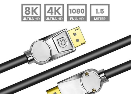 Displayport 1.4 Kabel Zilver 1.5 Meter – 8K 60Hz – 4K 144 Hz - Gecertificeerd