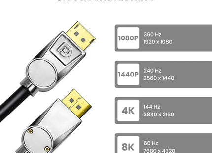 Displayport 1.4 Kabel Zilver 3 Meter – 8K 60Hz – 4K 144 Hz