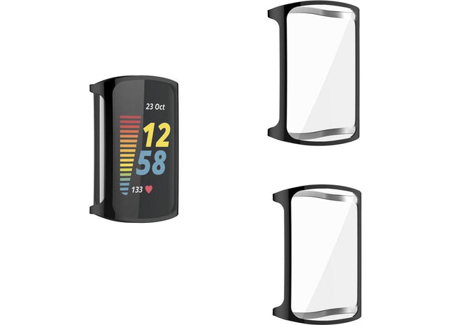 Full Cover Screen Protector Bumper Set Geschikt Voor Fitbit Charge 5 - 3 Stuks - Zwart