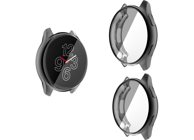 Full Cover Screen Protector Bumper Set Geschikt Voor One Plus Watch - 2 Stuks - Zwart